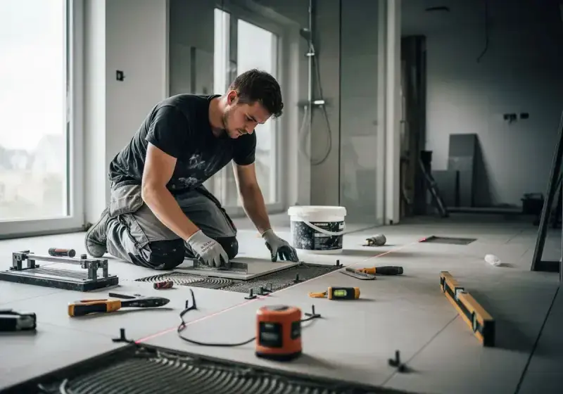 Fliesen verlegen im neuen Badezimmer