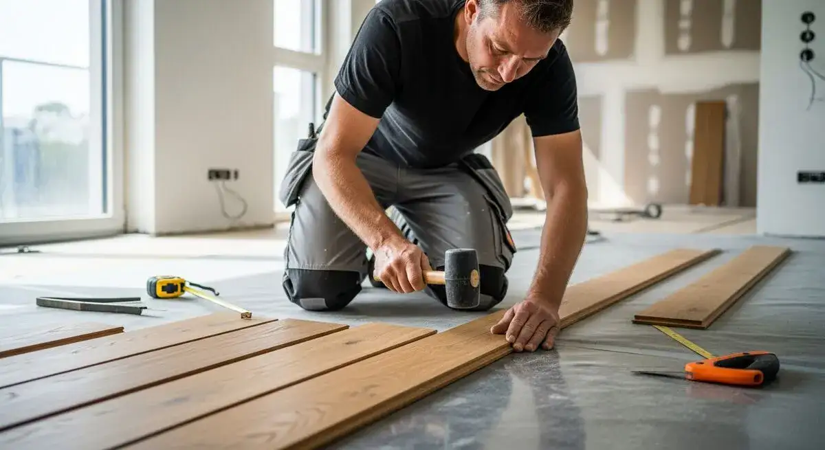 Professioneller Bodenleger bei der Arbeit