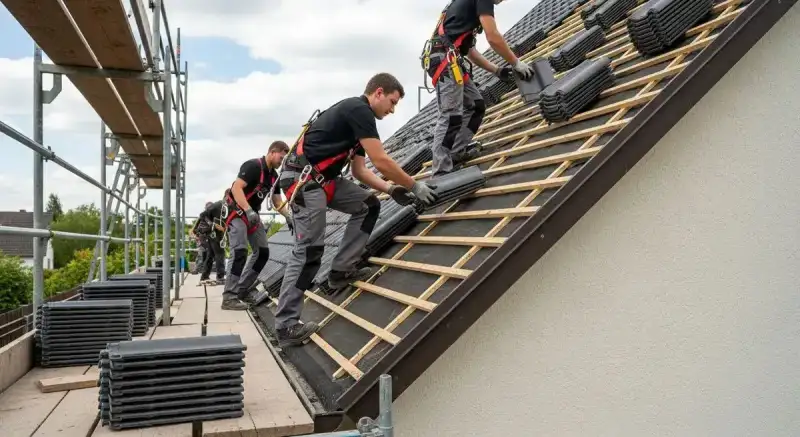 Dachdecker und Spengler bei der Arbeit