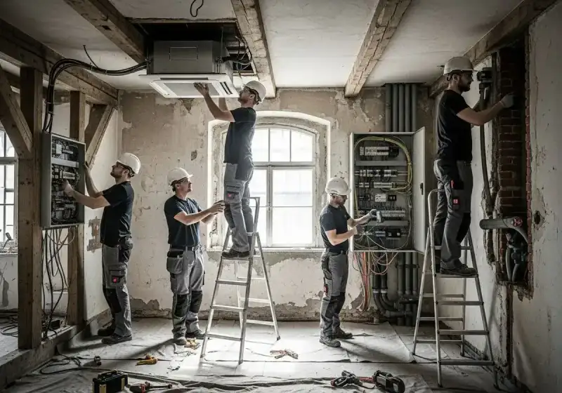 Handwerker bei der Durchführung der Sanierung
