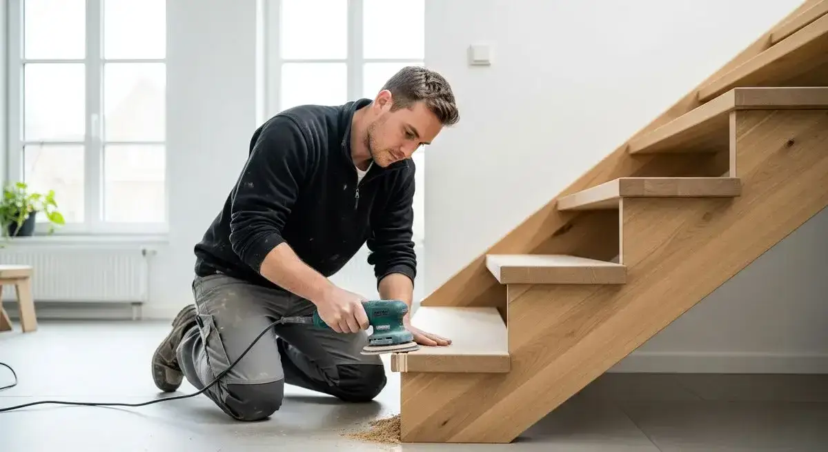 Modernes Treppengeländer aus Stahl und Holz