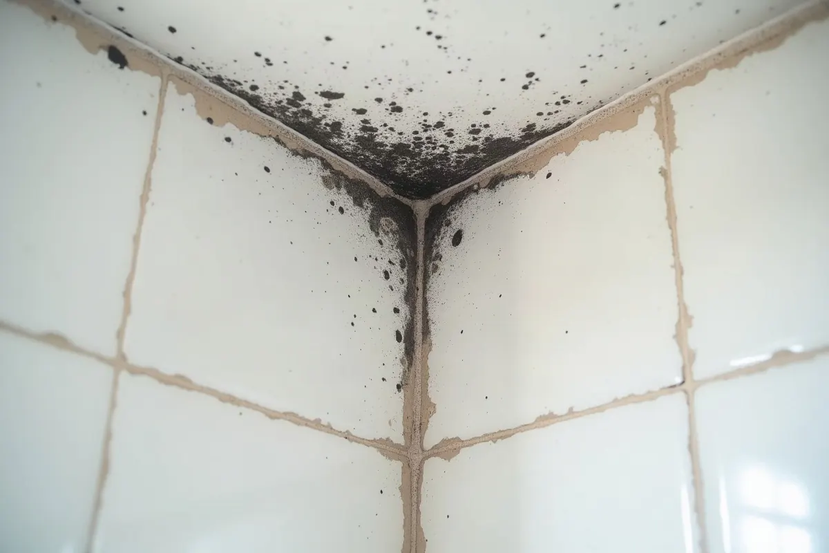 Feuchteflecken an der Decke unter einem Bad