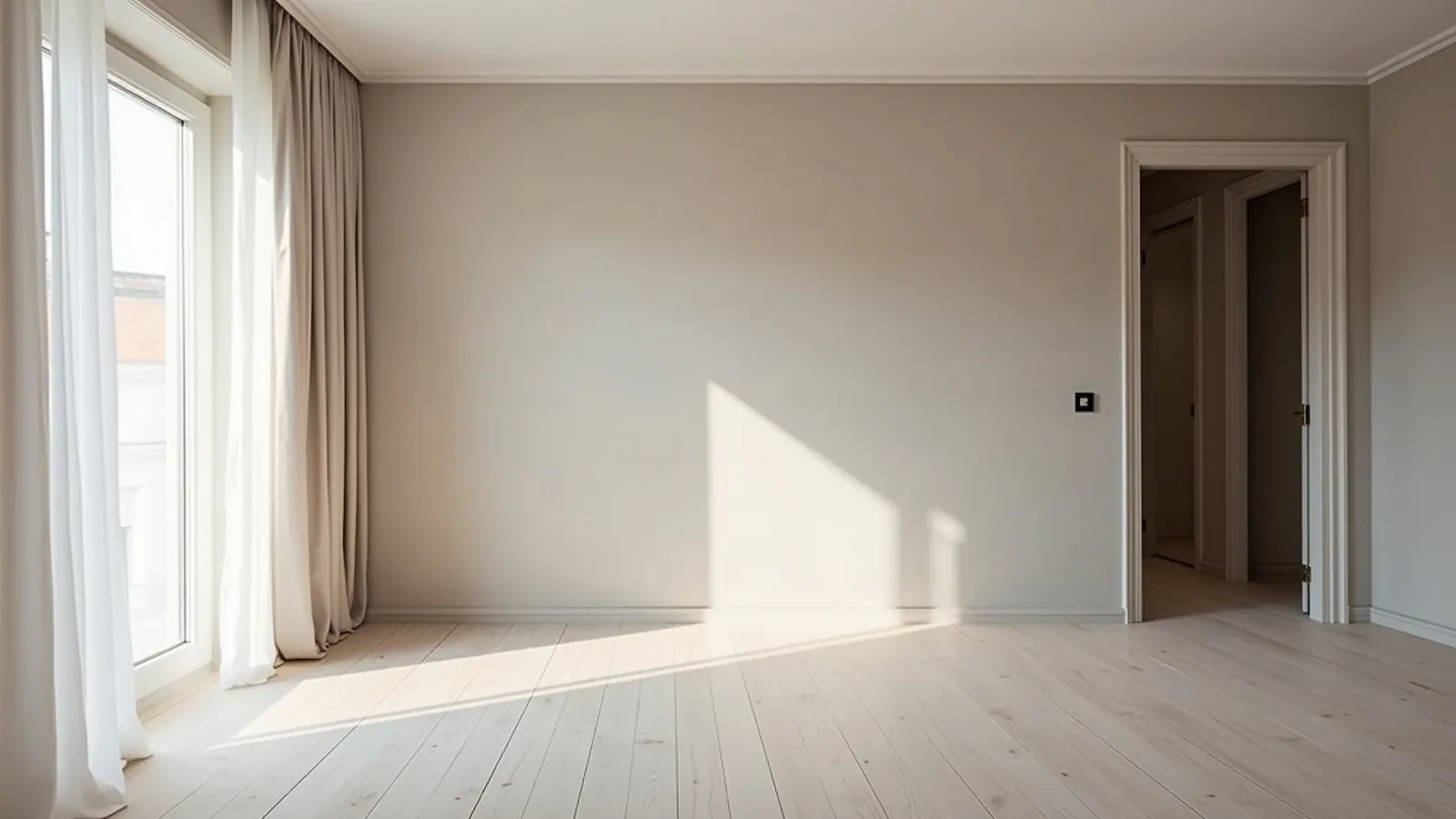 Leere Münchner Wohnung mit abgenutztem Parkett und altem Bad vor der Sanierung